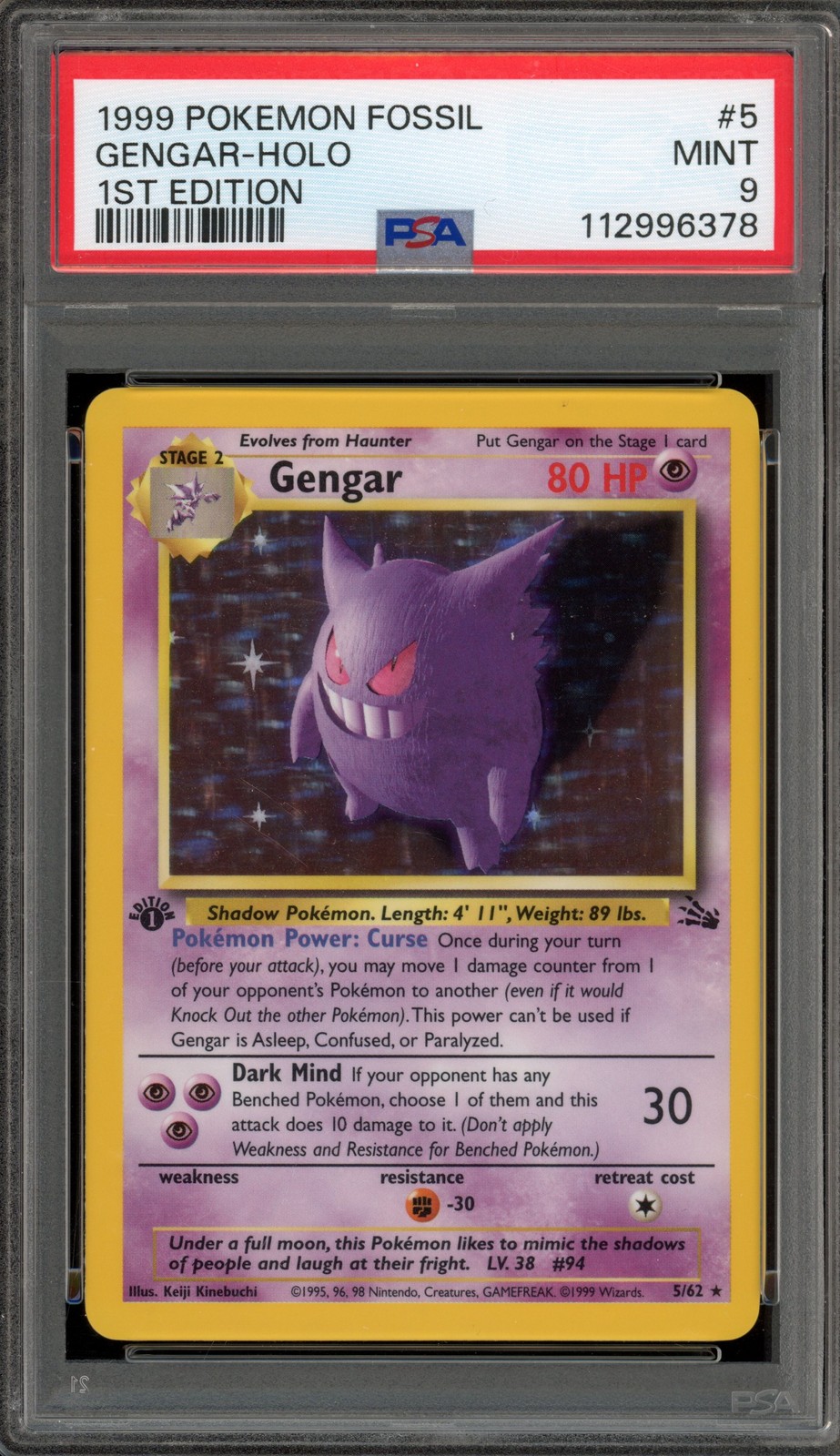 Pokemon Gengar Fossil 1st Edition Holo Rare #5 PSA 9 Mint