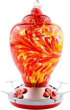 Hummingbird Feeder for Outdoors Patio Large 32 Ounces Colorful Hand Blown Glass
