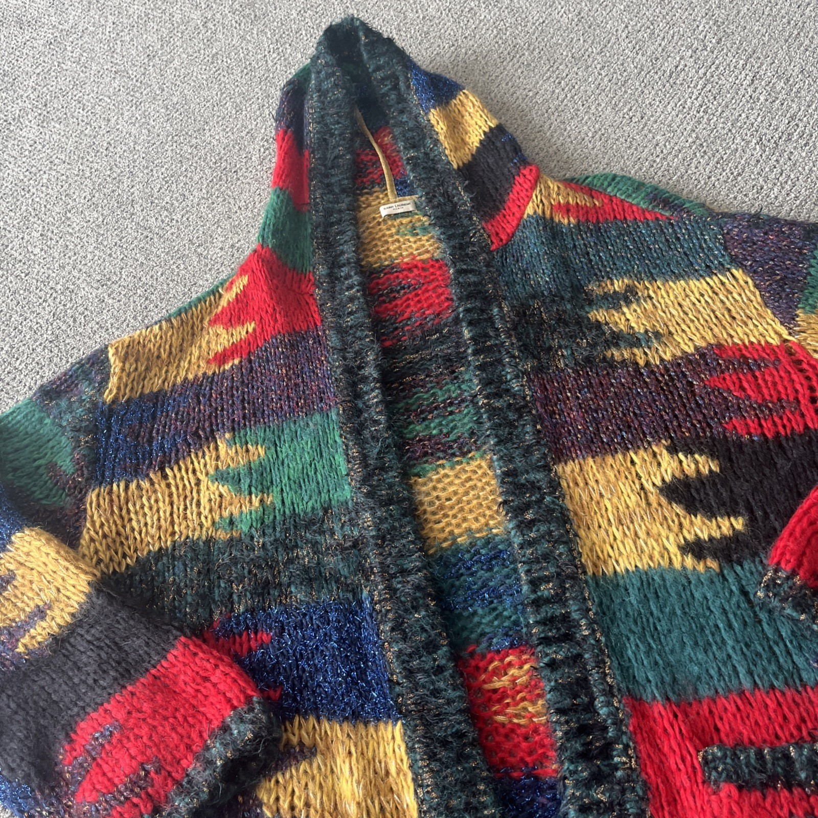 Maglione uomo Saint Laurent aperto in mohair. Cardigan con cappuccio. XXL. Arcobaleno