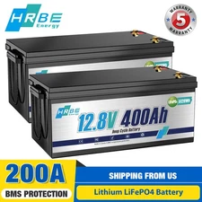 2pcs 12V 400Ah LiFePO4 Lithium Battery Deep Cycles 5120Wh Power 200A BMS for RV