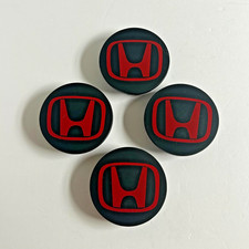 Set Of 4 Pcs Black Wheel Center Caps 69mm Red Honda Logo For Accord Civic Crv