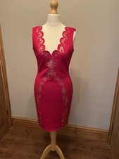 Goddiva Scalloped Neck Red & Gold  Bodycon Dress Size 10 Louise Thompson.  