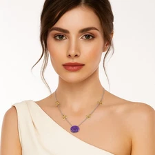 Copper Purple Turquoise & Citrine 925 Sterling Silver Necklace Jewelry N-1004