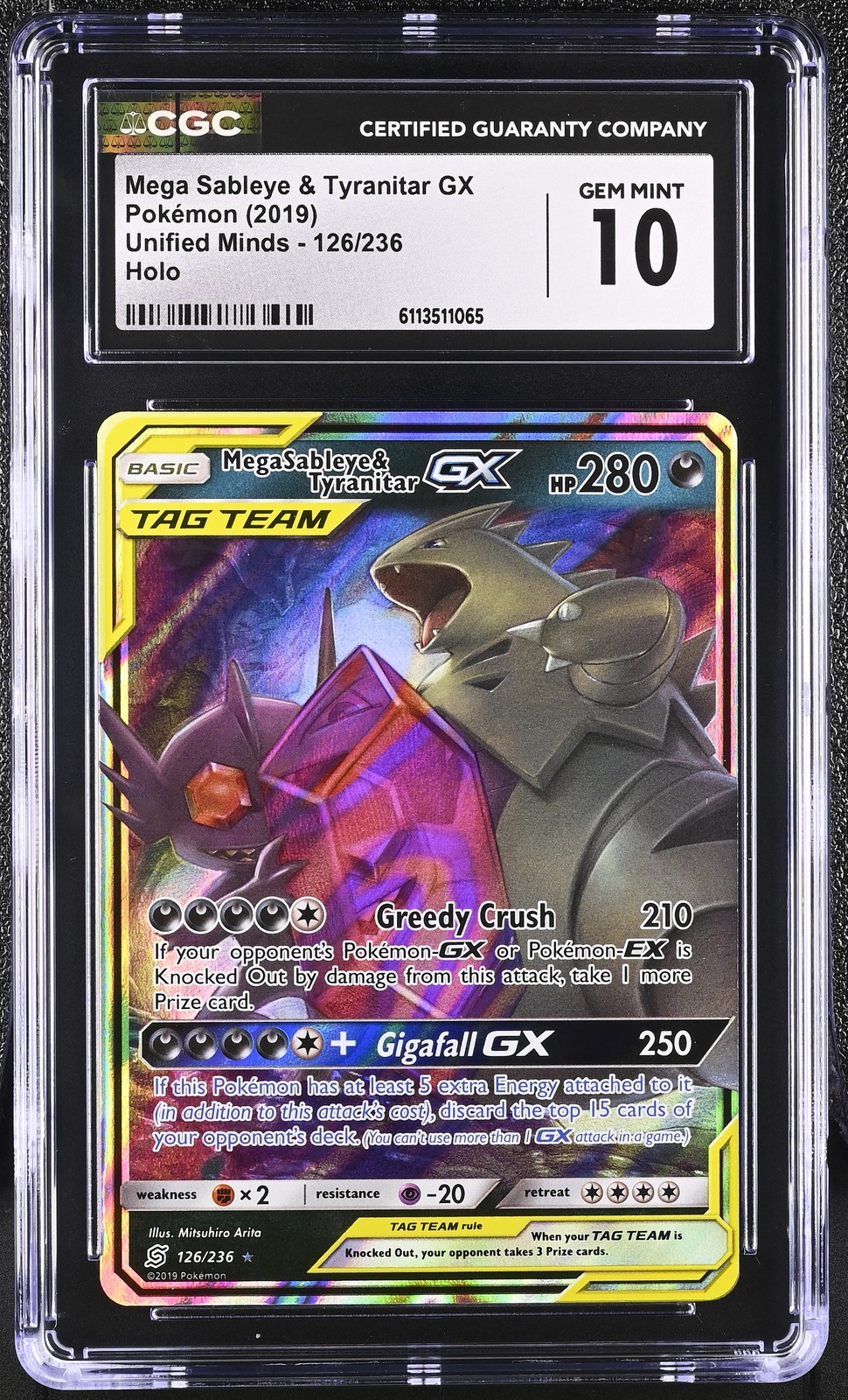 CGC 10 Mega Sableye & Tyranitar GX 126/236 Unified Minds Ultra Rare Pokemon Card