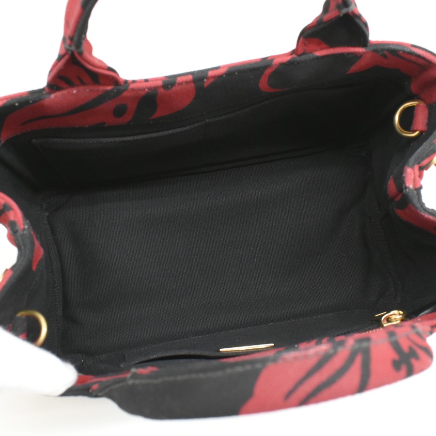 Prada Hibiscus Pattern Canapa Mini 2way Tote Bag B2439B Canvas Black Red PRADA f thumbnail 8