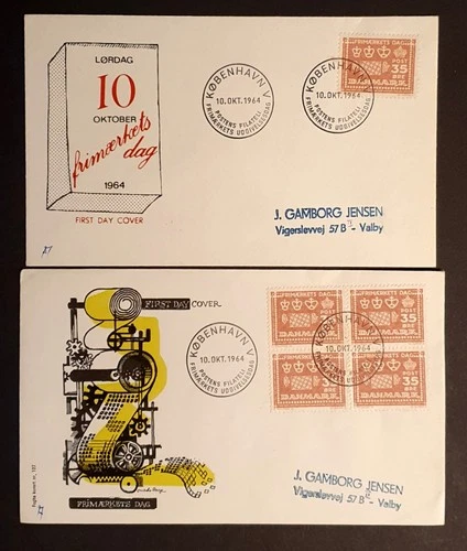 Denmark Stamps 1964 Stamp Day single & block of 4 first day covers