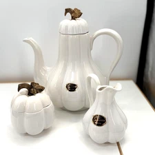 Whittier Poteries California Melon Ceramic Coffee Pot Creamer & Sugar Set