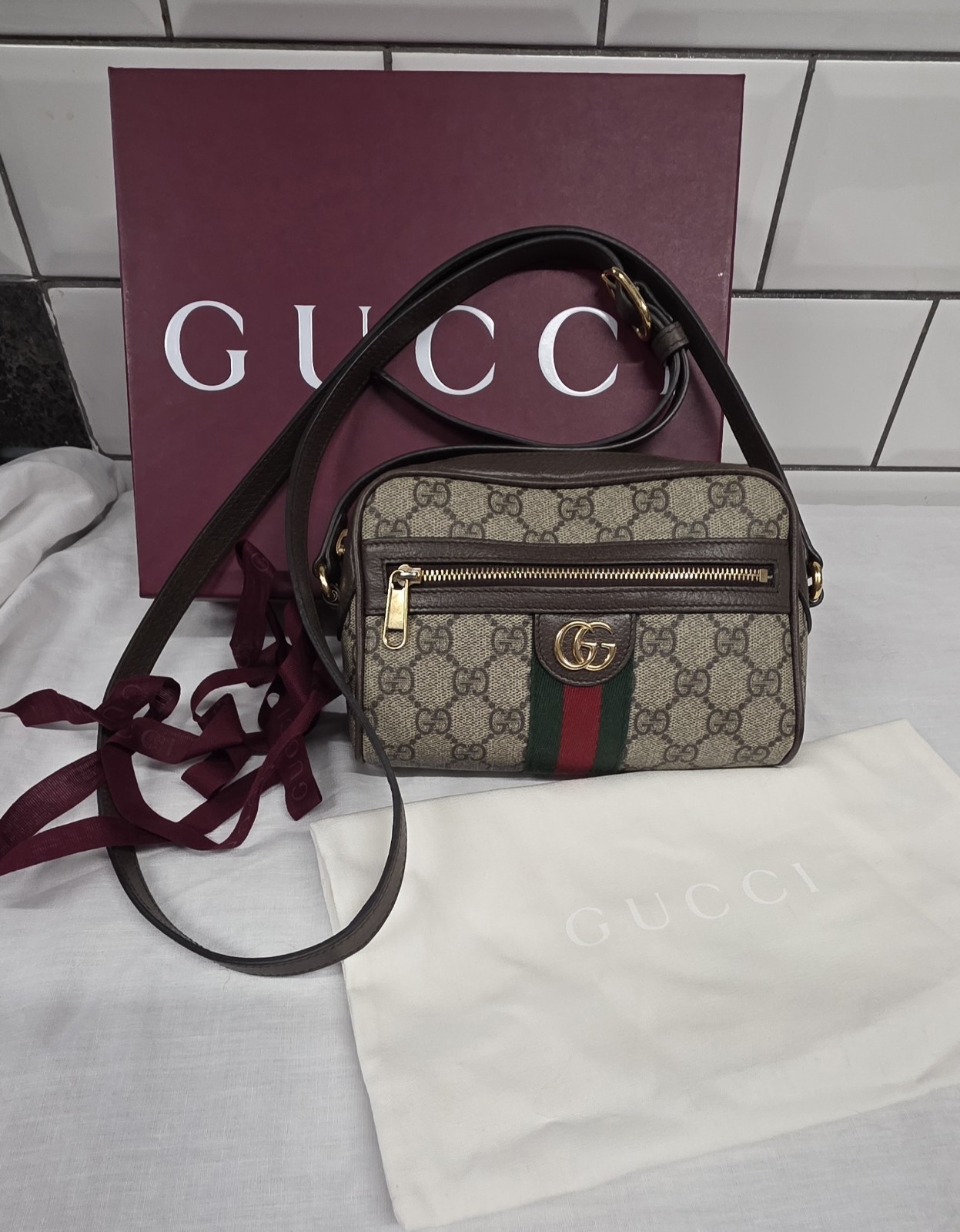 Authentic Gucci Ophidia GG Small Crossbody Bag | Box, Dust Bag & Receipt