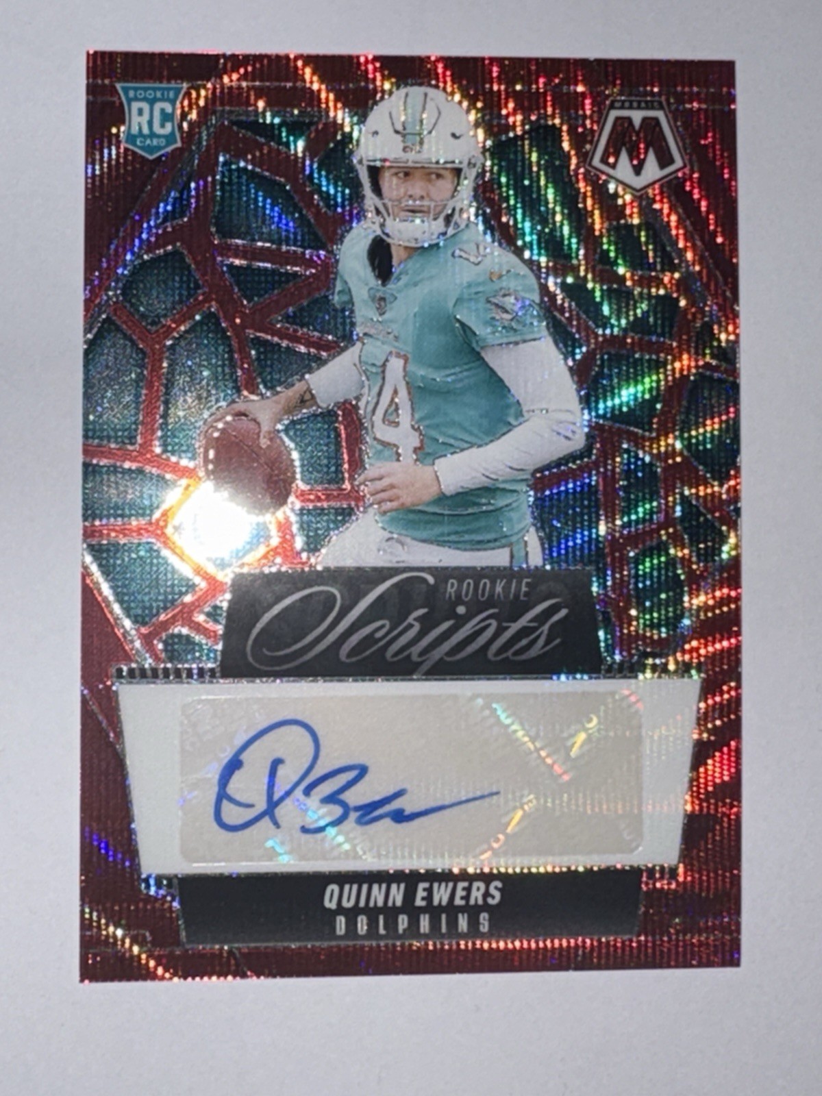 2025 Panini Mosaic Football Rookie Scripts Quinn Ewers RC Red Wave Auto SSP