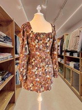 Cider Mini Dress Size XL Floral Corduroy Long Puff Sleeve Hippie Flower Power