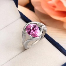 8 Ct Pear-Cut Pink Sapphire Ring Certified Natural Gem in 925 Sterling Silver