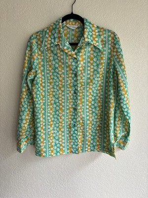 Groovy Vintage Blouse Psychedelic 70s Alex Colman M/L? Button Costume Retro