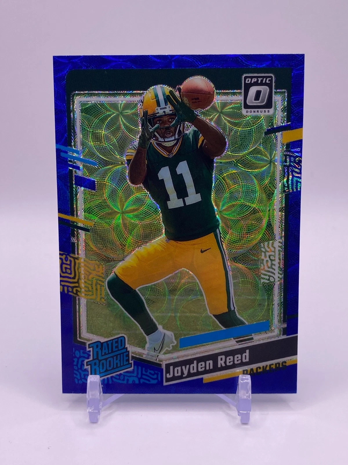 2023 Panini Donruss Optic Jayden Reed RC Rookie Blue Scope Prizm #239 Packers