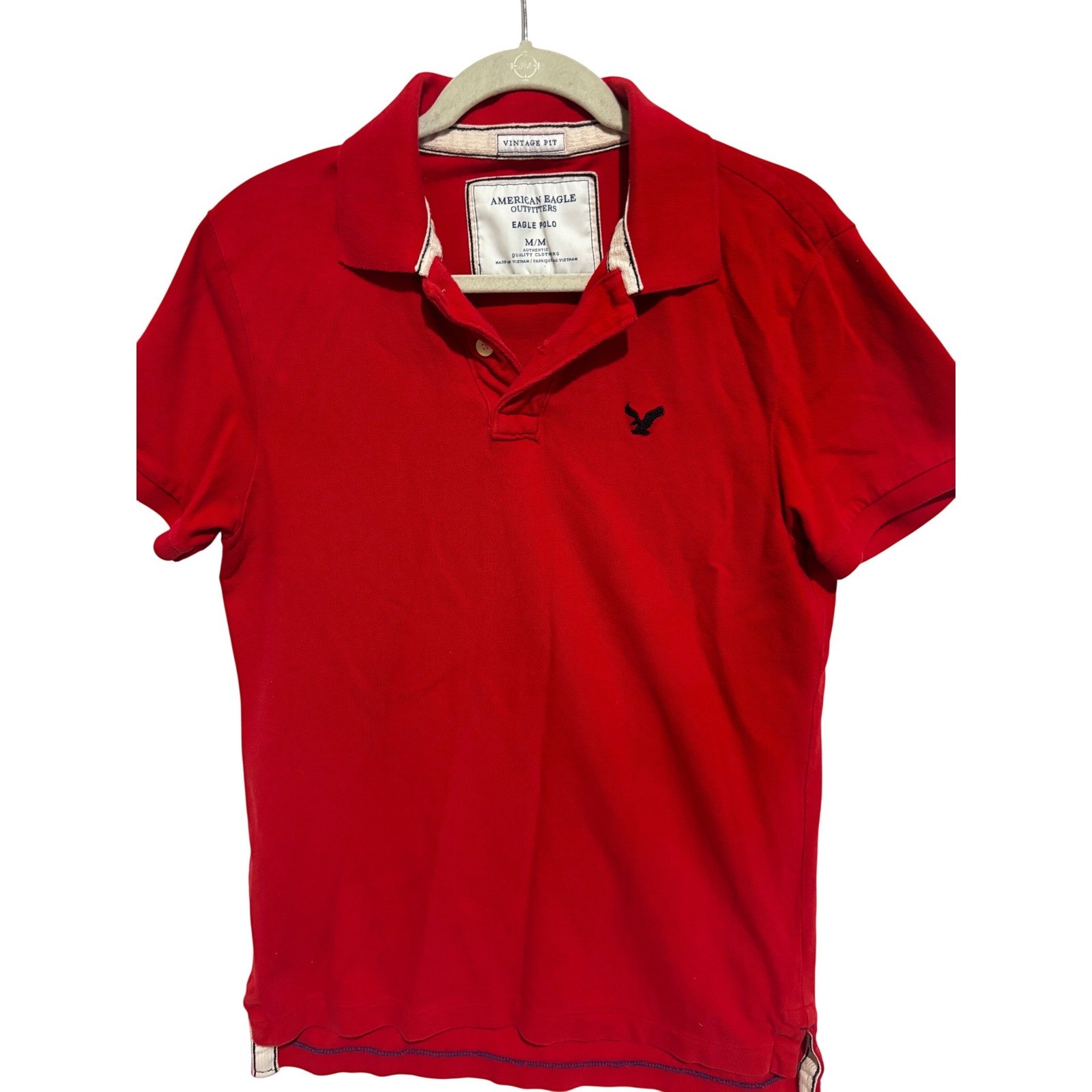 American Eagle Outfitters Mens Red Eagle Polo Shirt Vintage Fit sz M preppy golf