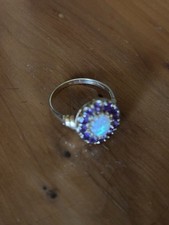 Antique 9ct Gold Opal And Amethyst Cluster Ring