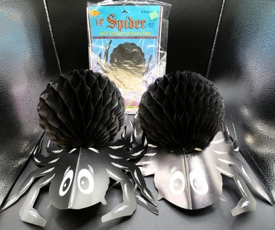 Vintage Halloween Beistle 14'' Honeycomb Spider Decoration Lot
