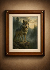 Lone Wolf at Dawn ? Misty Forest Wildlife Poster