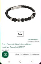 Image of Fred Bennett Bracelet B5097 Black Leather Bracelet with Lava Beads RRP £55