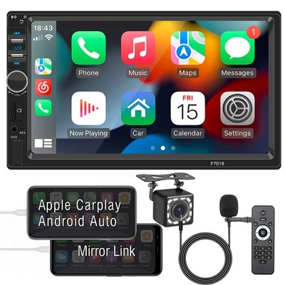 Double 2Din Car Stereo Radio Apple/Android Car Play BT 7'' Touch Screen+Camera
