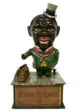 1886 STUMP SPEAKER Cast Iron Mechanical Bank Original Paint Works Antique