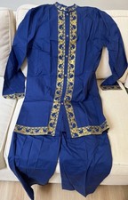African Dashiki Outfit  Navy Blue/Gold Long Shirt  Pants Set, Medium, Men's