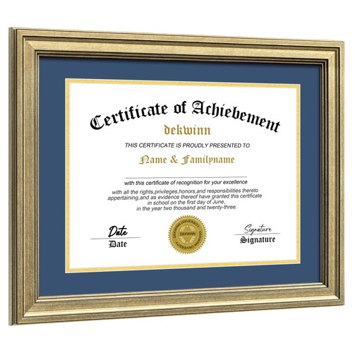 Certificate Document Frame with Real Glass 8.5x11 with Mat or 11x14 without Mat