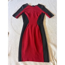 Zara Woman Sheath Dress Womens Small Red Black Excellent Faux Leather Accent