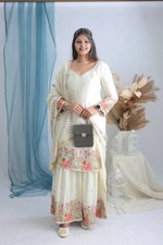 New Beautiful Pure Chinnon Silk Top And Shararar With Dupatta For Function Wear