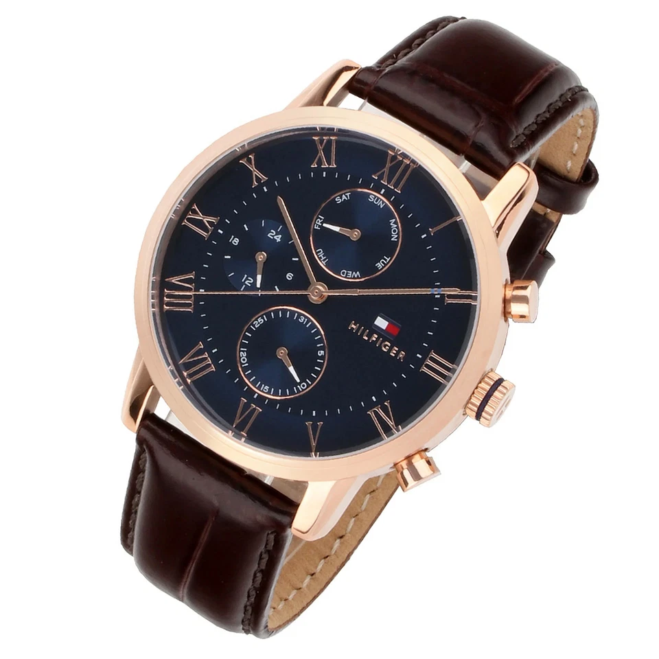 Tommy Hilfiger Brown Leather Blue Dial Men's Multi-function Watch - 1791399 - image 2 of 4