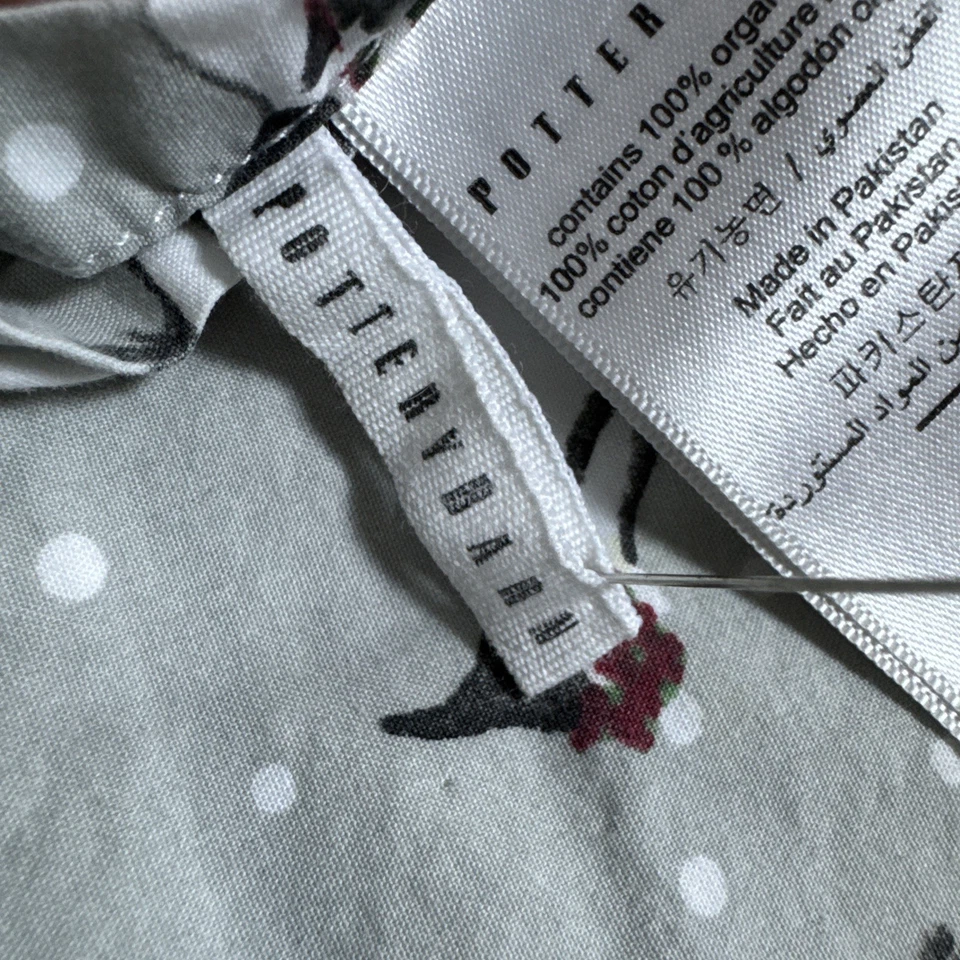 Sábana plana Pottery Barn Queen gris lunares 100 % algodón orgánico invierno Foto 4 de 4