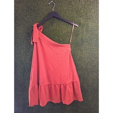 Free People Avery One Shoulder Mini Dress Orange Ruffle Hem Tie Strap Size