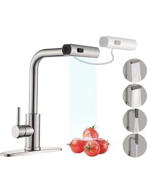 Wasserfall Wasserhahn, Wasserfall Küchenarmatur, Edelstahl Spültischarmatur Mischbatterie 4 Modi