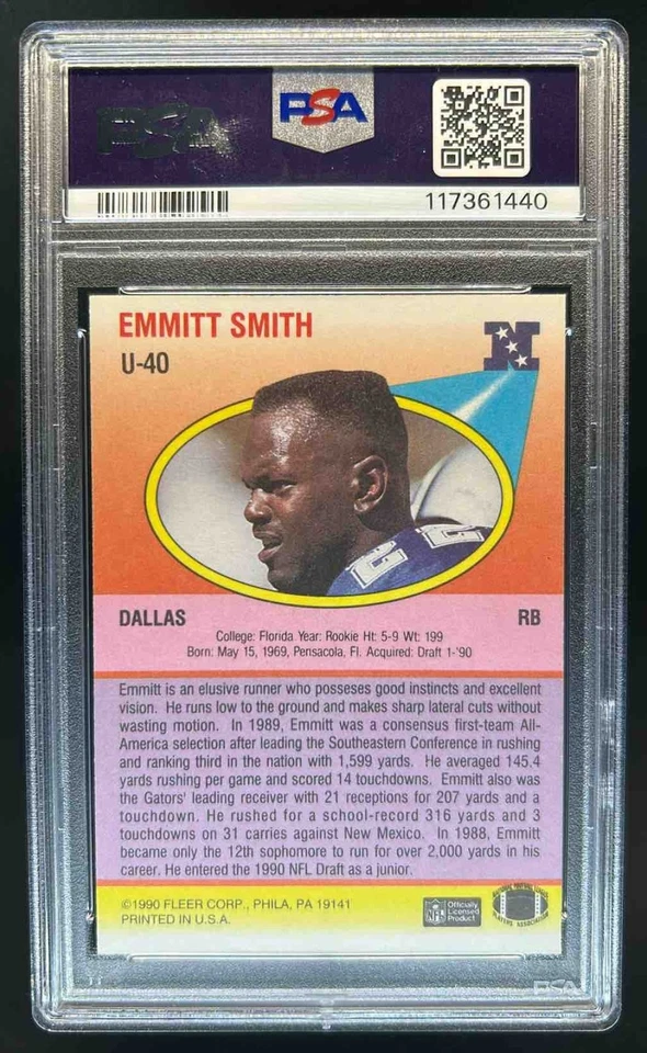 1990 Fleer Update Emmitt Smith Rookie RC #U-40 Cowboys PSA 9 - Image 2 of 2