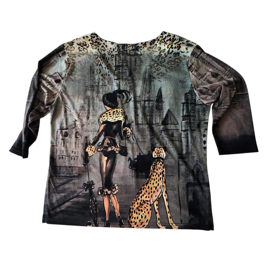 Camisa para mujer Valentina gráfica dama en París pedrería leopardo talla grande Foto 4 de 4