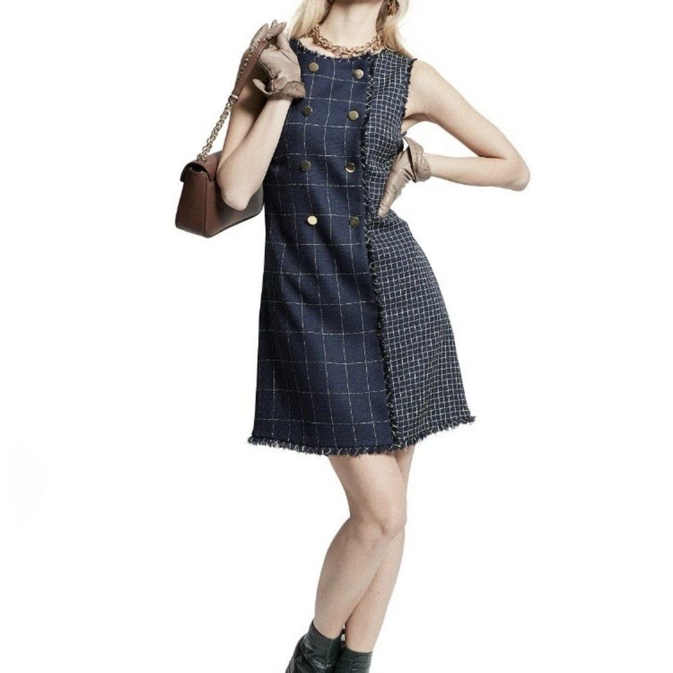 Vestido Vaina Julia Jordan Hilado Teñido Tweed Doble Pecho Bloque de Color Rejilla Talla 12 Foto 2 de 4