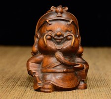 Wooden Figure Carving Statue Figurine God Of Wealth Handcrafted Home Decor Altar