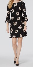 Tommy Hilfiger Women's Black Floral-Print Bell-Sleeve Mini Dress Size 10