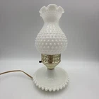 Vtg White Milk Glass Hobnail Hurricane Lamp Light Farmhouse Cottage Core Working