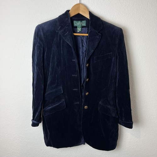 Lauren Ralph Lauren Blazer 6 Navy Samt Goldknöpfe Tickettasche altes Geld