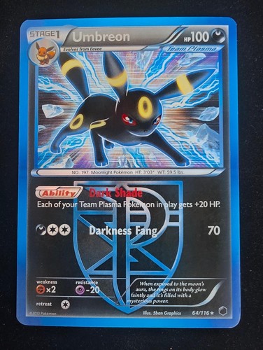Umbreon 64/116 Holo Rare Plasma Freeze Pokemon Moderately Played