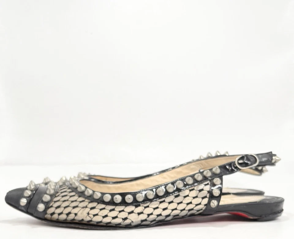 Christian Louboutin Negro Cuero Y Malla Con Picos Tirantes Planos Talla EU 37.5 7.5 Foto 4 de 4