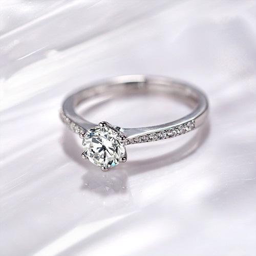 0.5-1CT Real MOISSANITE Round 925 Sterling Silver Ring GRA Sparkly Dainty Bands - Picture 15 of 18