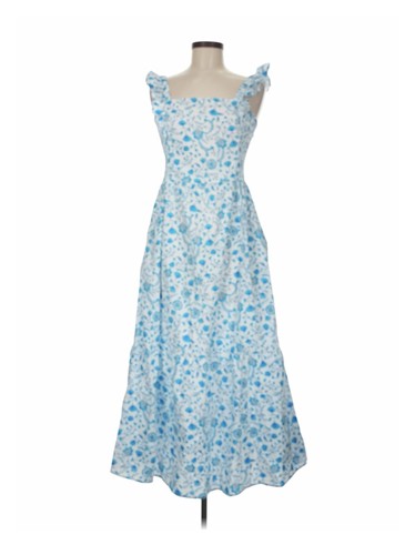 Draper James Flutter Strap Smocked Midi Dress White Blue Floral Size Large
