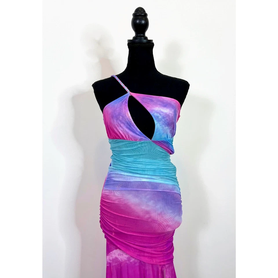 Рококо песок облако одно плечо макси платье в многоцветный размер XXS вырез вечеринки - Изображение 4 из 4