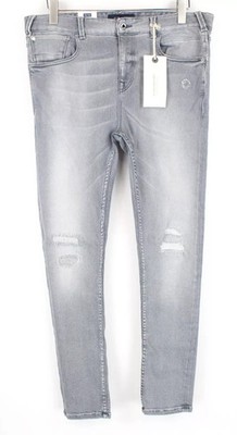 SCOTCH & SODA Dart Men Jeans W32/L32 Grey Super Skinny Fit Distressed Washed