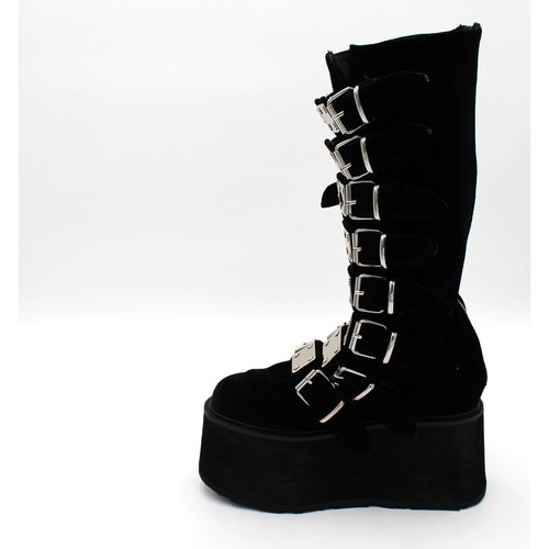 Demonia Trinity Plateau hohe Stiefel Damen 8 schwarz Samt Gothic Punk Schnalle - Bild 8 von 11