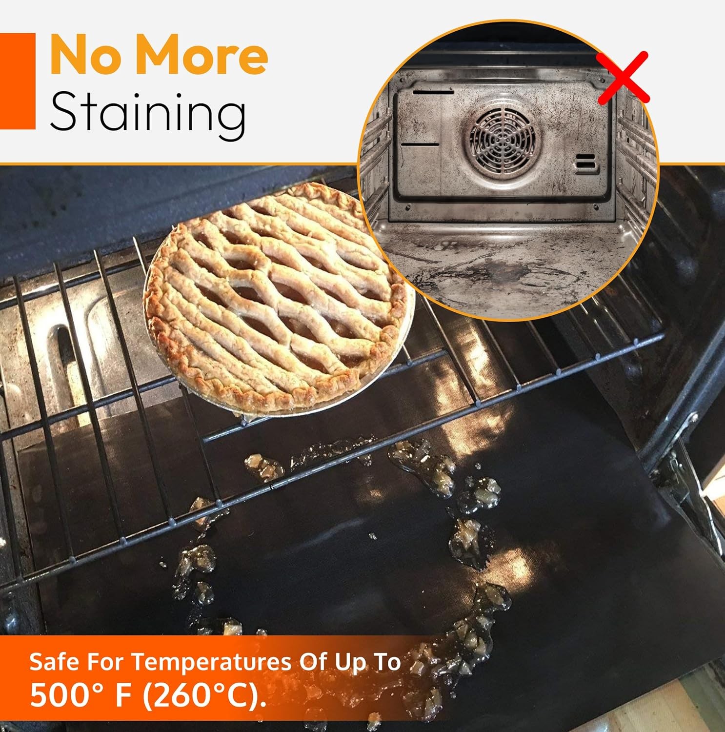 2 Pack Large Thick Heavy Duty Non Stick Teflon Oven Liners Mat, 2 Pack, Black 