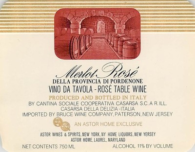 Astor Merlot Rose Bruce Cantina Sociale Italy 1970s 1980s Vtg Wine Label