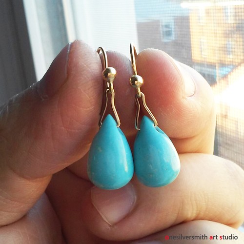 Pendientes de gancho o palanca de oro azul puro de 18 K o 14 K para la Bella Durmiente - Imagen 2 de 12