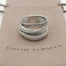 David Yurman 925 Sterling Silver Diamond Crossover Collection Wide Ring Size 6